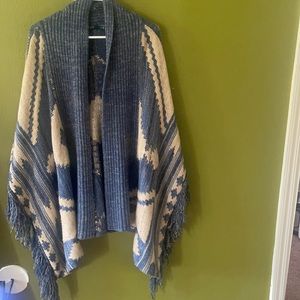 Vintage Blue and Cream Ralph Lauren Sweater Tribal Shawl